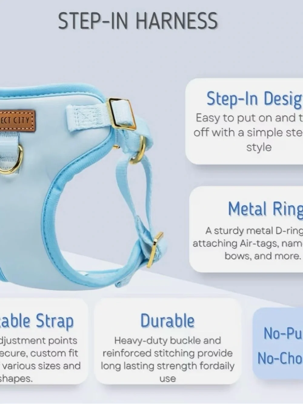NEW Light Blue Dog Harness with Removable Plaid Bow - size M